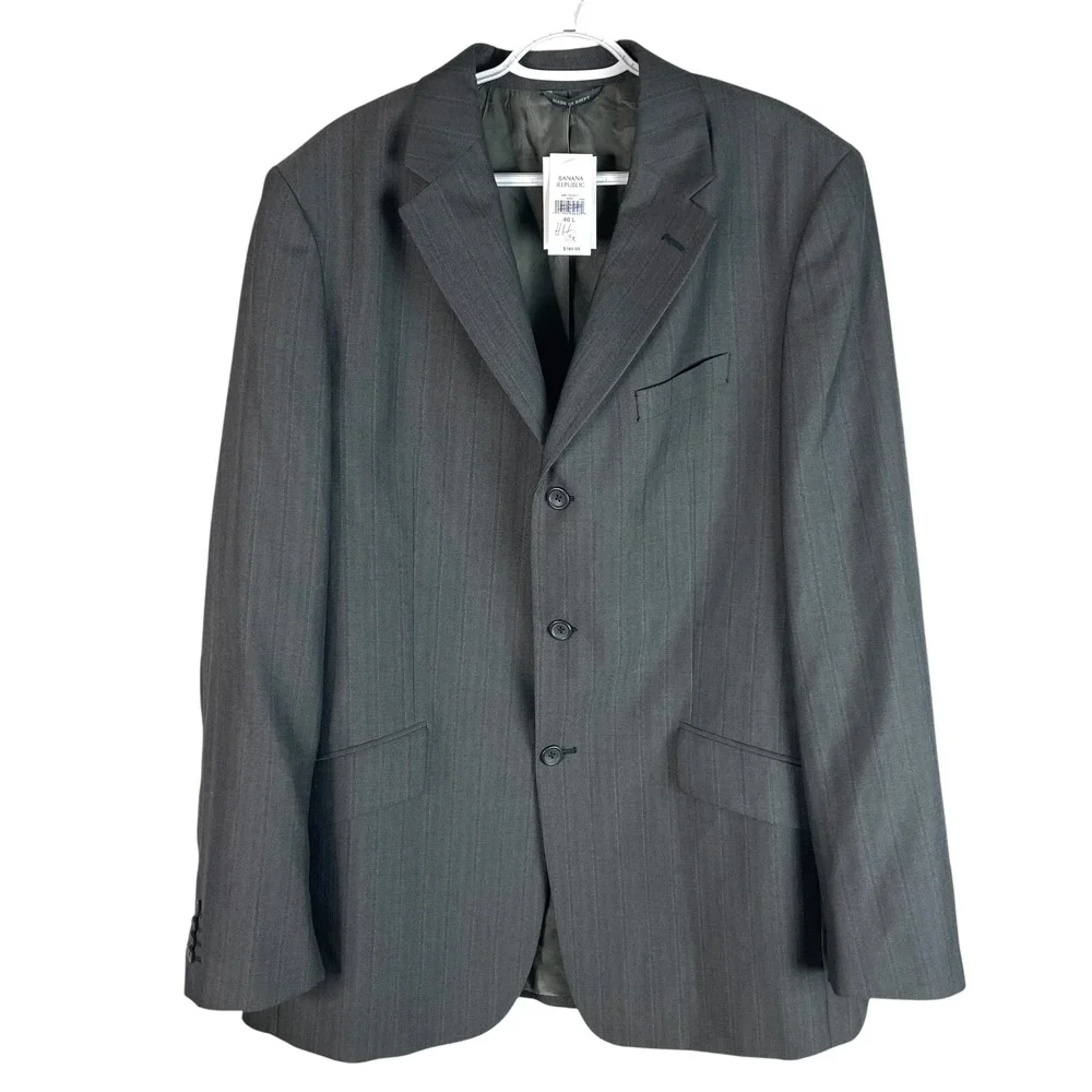 NEW Banana Republic Wool/Polyester Blend Blazer Jacket Mens 46L Gray‎ 3 Button